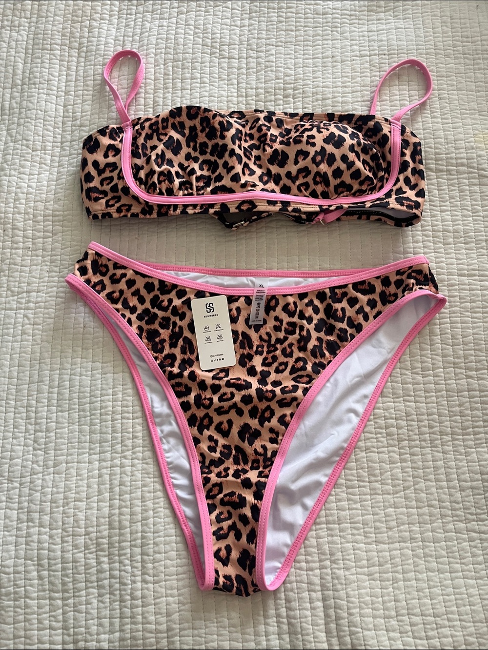 Leopard Print Bikini with Pink Trim - Women